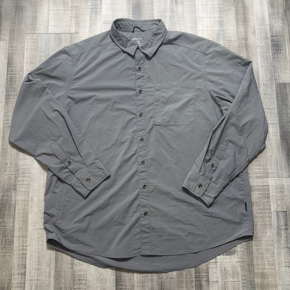 Swiss Tech Long Sleeve Button-Up Outdoor Shirt Men's Size 2XL Charcoal Gray